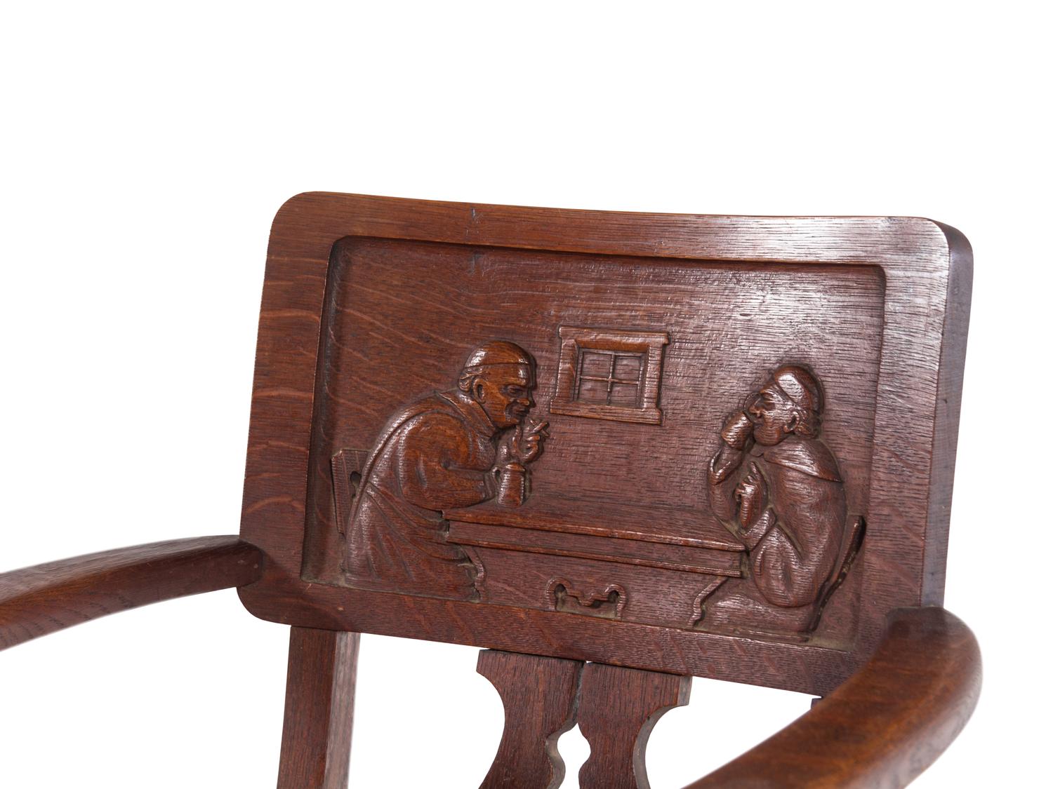 A German Carved Oak Bier Stube Armchair