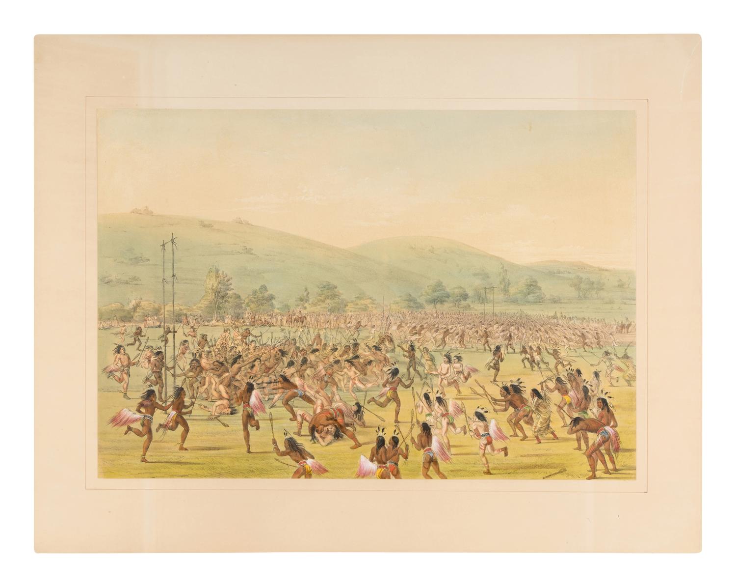 CATLIN, George (1796-1872). Catlin's North American Indian Portfolio. Hunting Scenes and Amusements of the Rocky Mountains and Prairies of America. London: Geo. Catlin/Piccadilly Place, 1844 [but Chatto & Windus, 1875].
