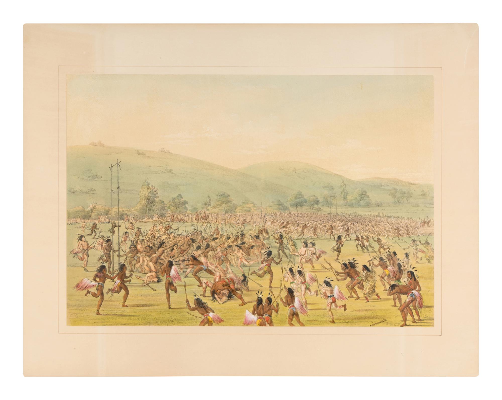CATLIN, George (1796-1872). Catlin's North American Indian Portfolio. Hunting Scenes and Amusements of the Rocky Mountains and Prairies of America. London: Geo. Catlin/Piccadilly Place, 1844 [but Chatto & Windus, 1875].