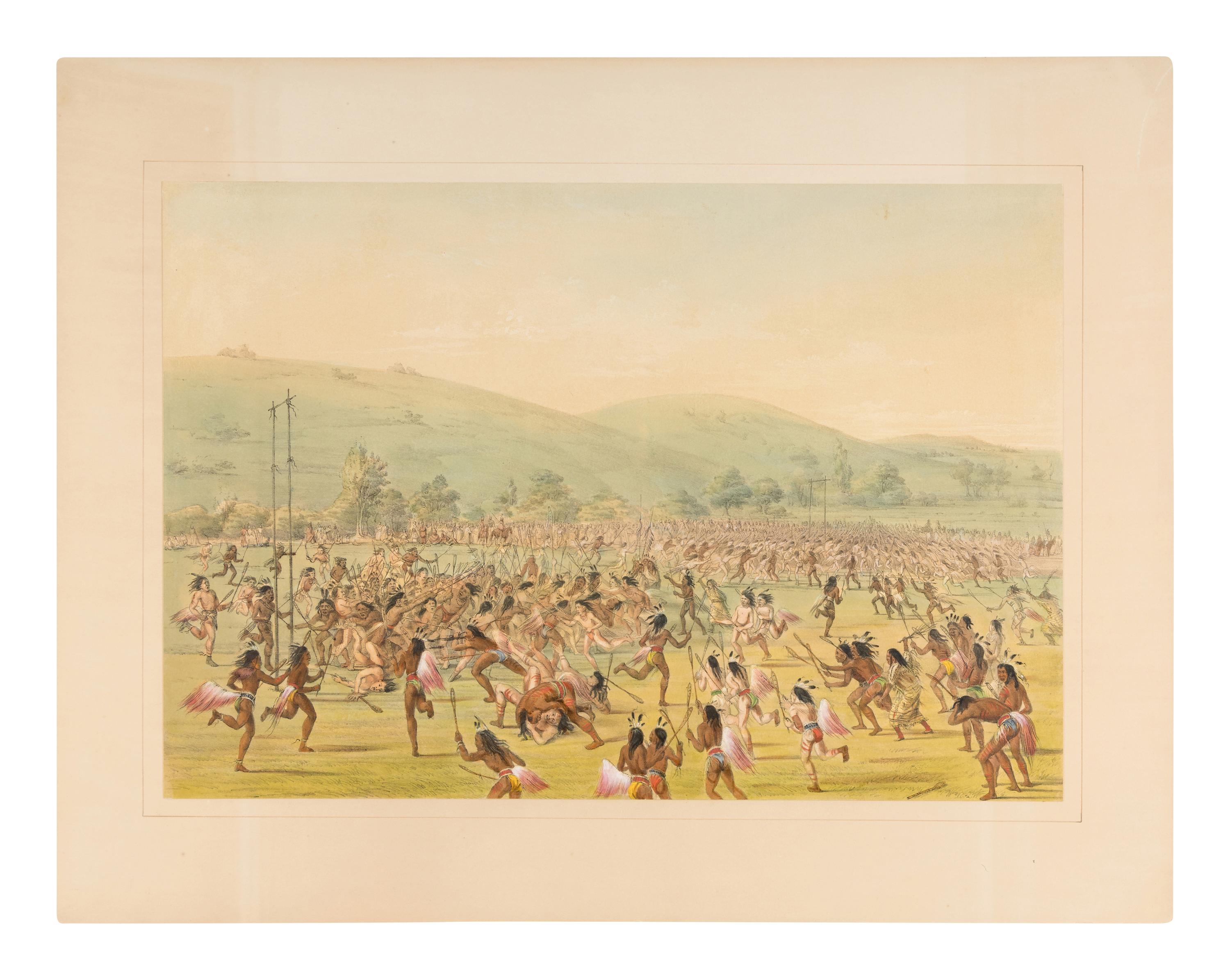 CATLIN, George (1796-1872). Catlin's North American Indian Portfolio. Hunting Scenes and Amusements of the Rocky Mountains and Prairies of America. London: Geo. Catlin/Piccadilly Place, 1844 [but Chatto & Windus, 1875].