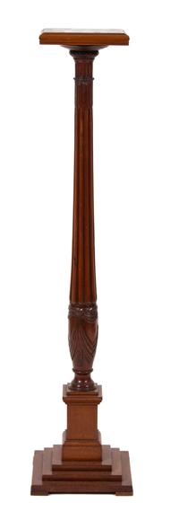 A Regency Style Mahogany Pedestal Height 50 1/2 x diameter squared 10 inches. — 20TH CENTURY