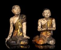 Two Pairs of Burmese Figures of Kneeling Monks