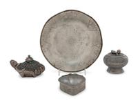 Eight Chinese Pewter and Mixed Metal Articles