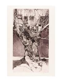 BARRY, Moser. Treehouse. [printed ca 1994]. 615 x 413 mm. Second printing. Etching printed in sepia ink. Captioned and signed, designated artist’s proof (“ap I/II 2nd printing”).