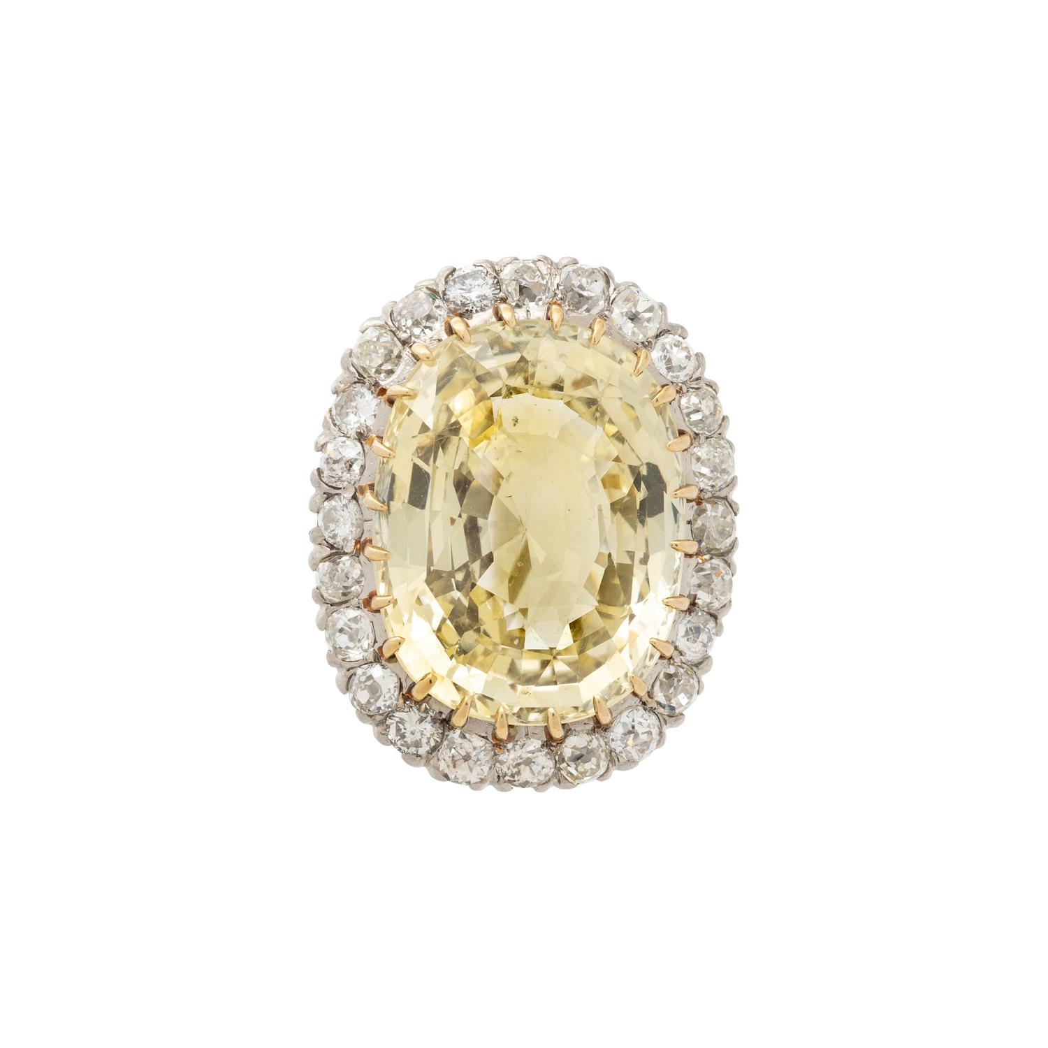 YELLOW SAPPHIRE AND DIAMOND BROOCH