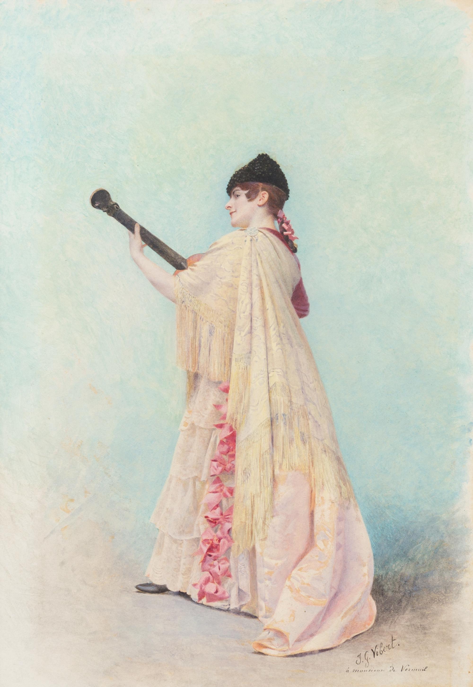 Jehan Georges Vibert, (French, 1840-1902), Woman in Spanish Costume Playing Mandolin