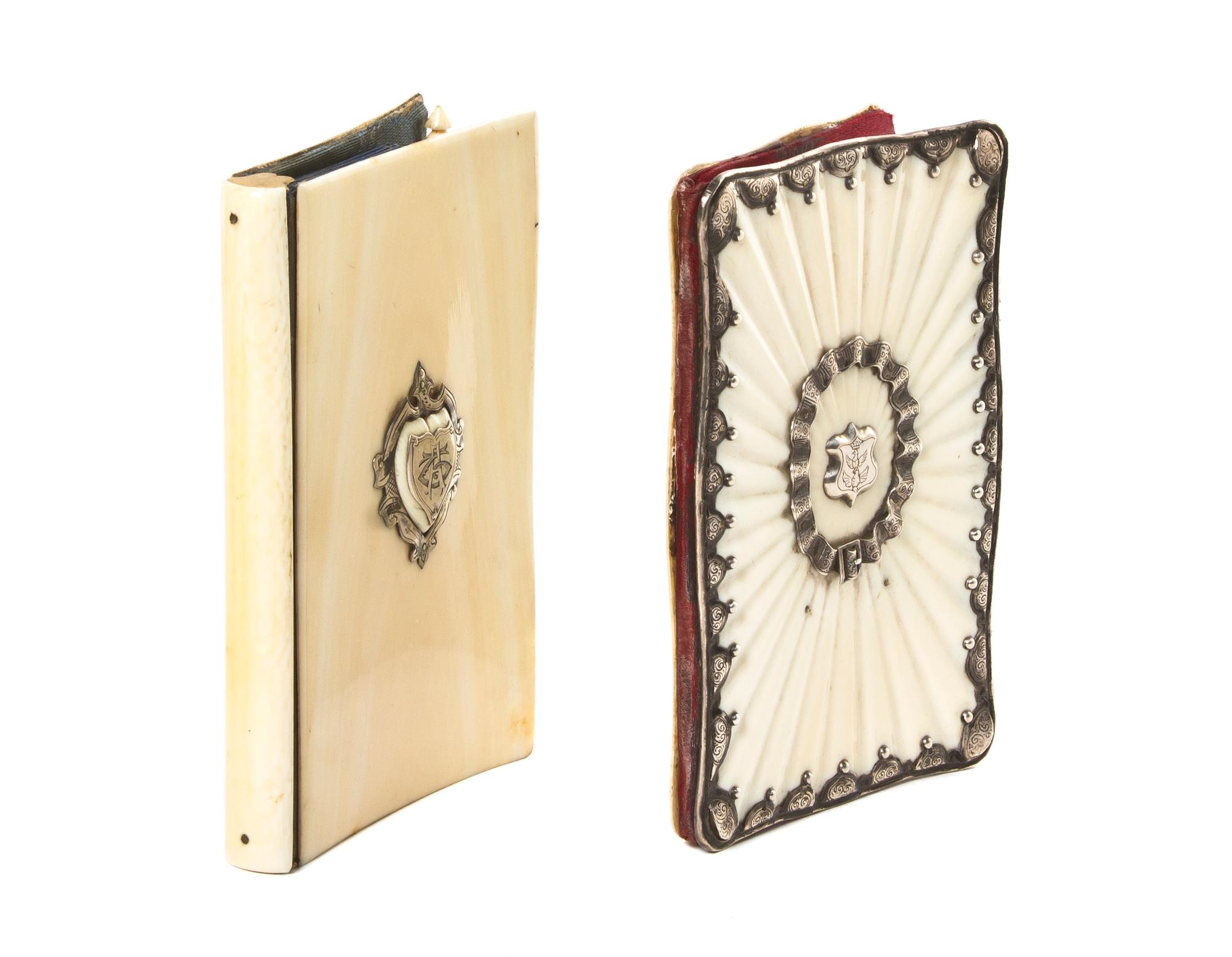 Two Silver Mounted Ivory Note Holders, Height of taller 4 1/8 inches.