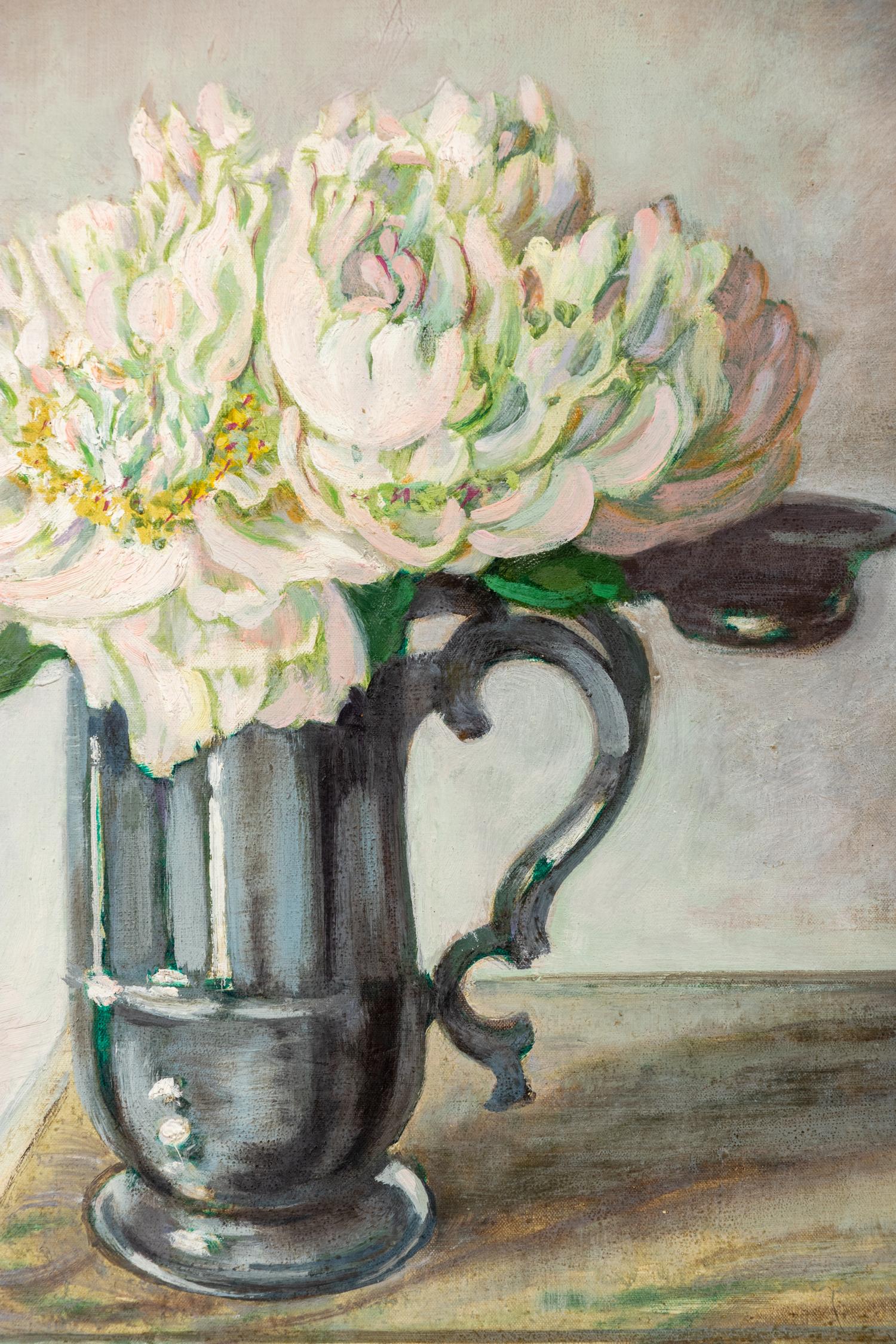 White Peonies in a Pewter Pot