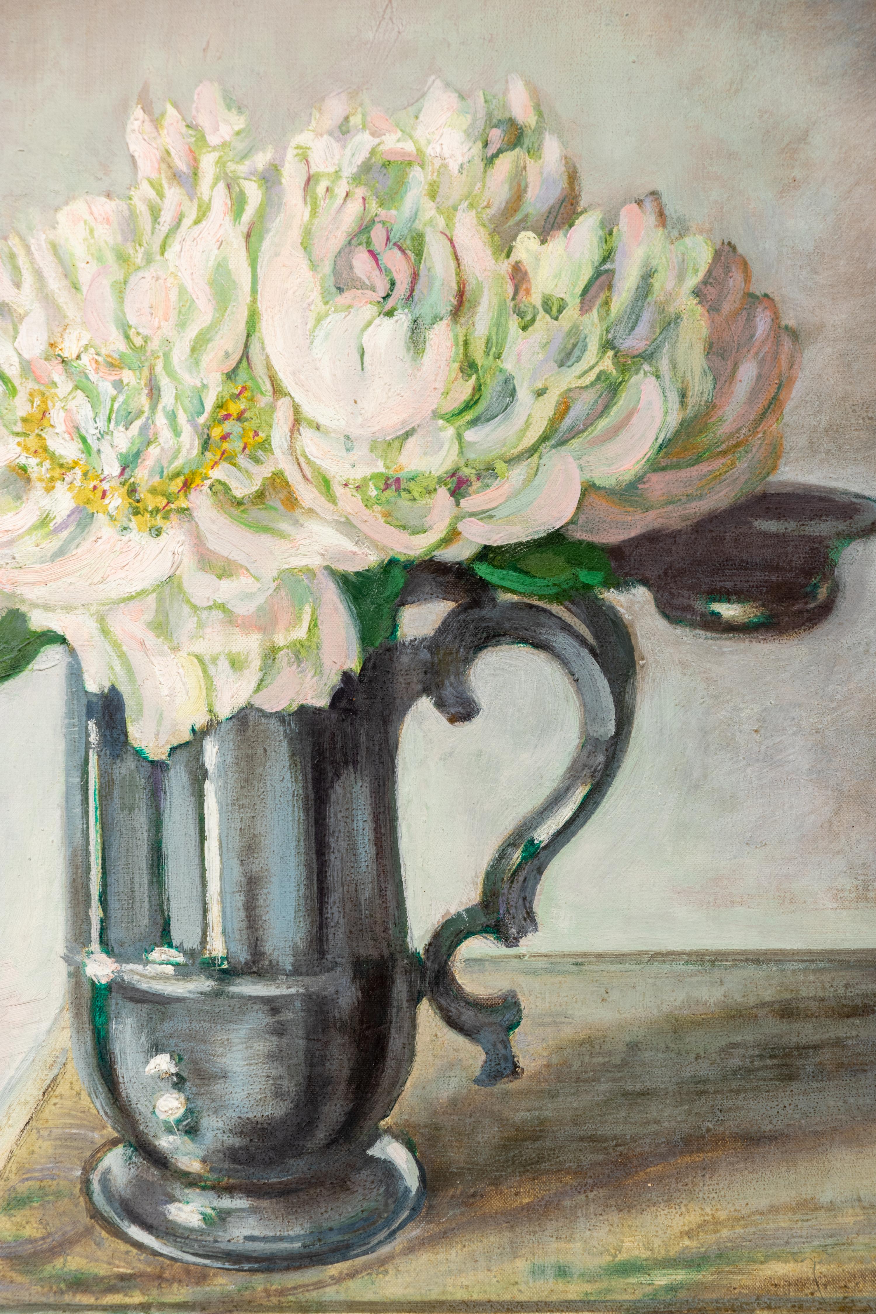 White Peonies in a Pewter Pot
