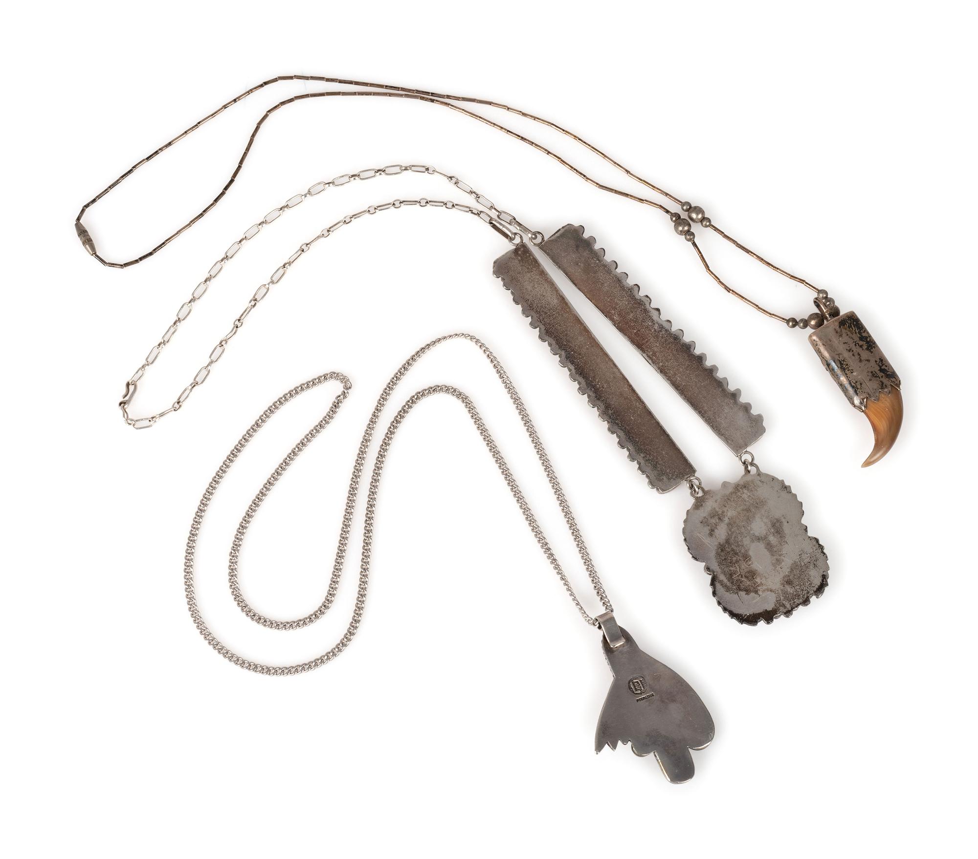 Navajo and Kewa Silver, Coral, and Turquoise Pendants / Necklaces