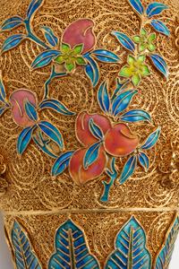 A Pair of Jeweled Silver-Gilt Filigree and Enamel Vases