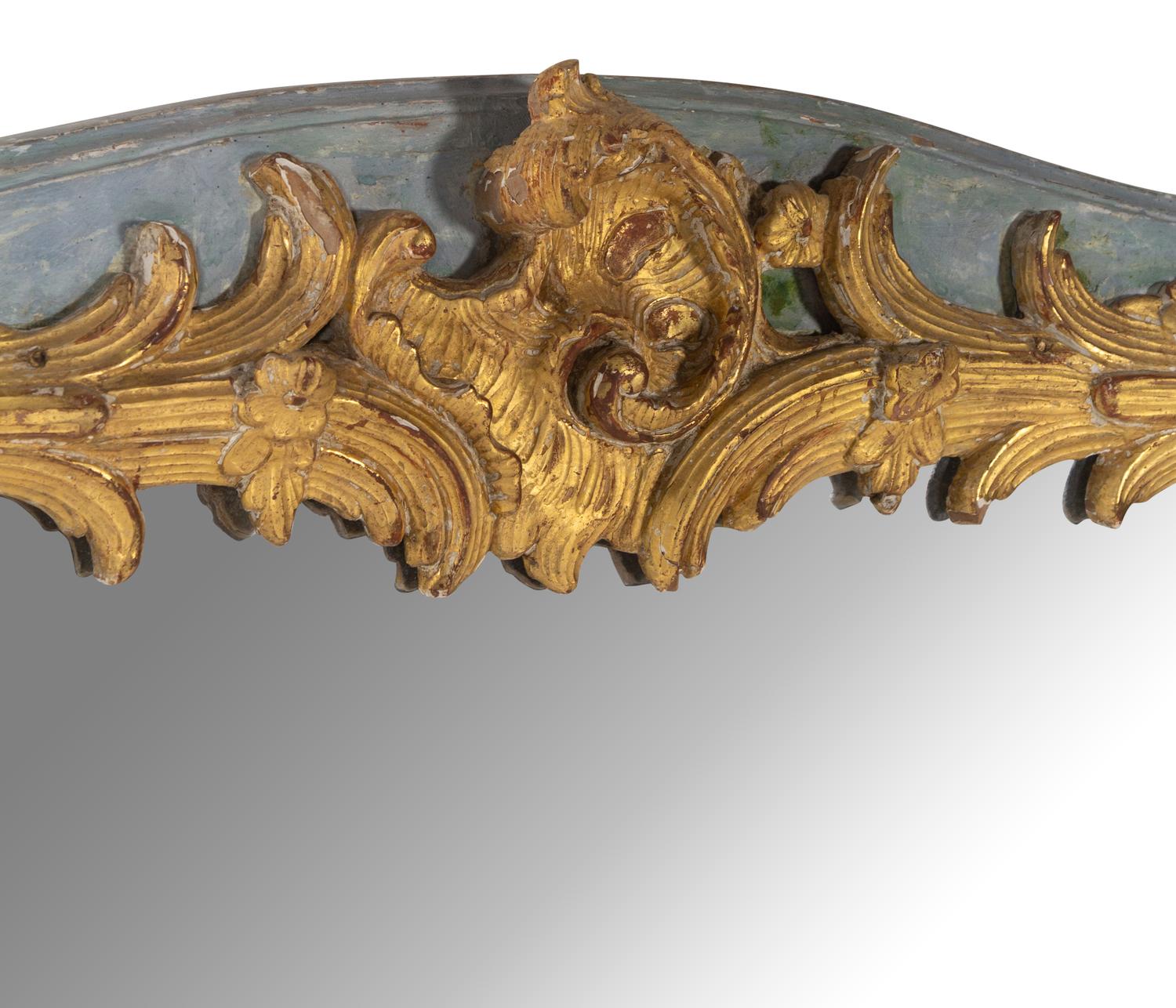 A Continental Rococo Carved and Painted Giltwood Mirror