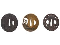 Lot of 3 Japanese Tsubas with Folkloric Motifs