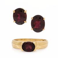 Garnet and Yellow Gold Earrings and Ring