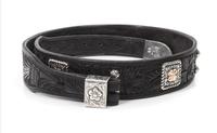 Edward H. Bohlin, Hollywood, CA Silver, Yellow Gold and Tooled Black Leather Belt With Tip and Keeper