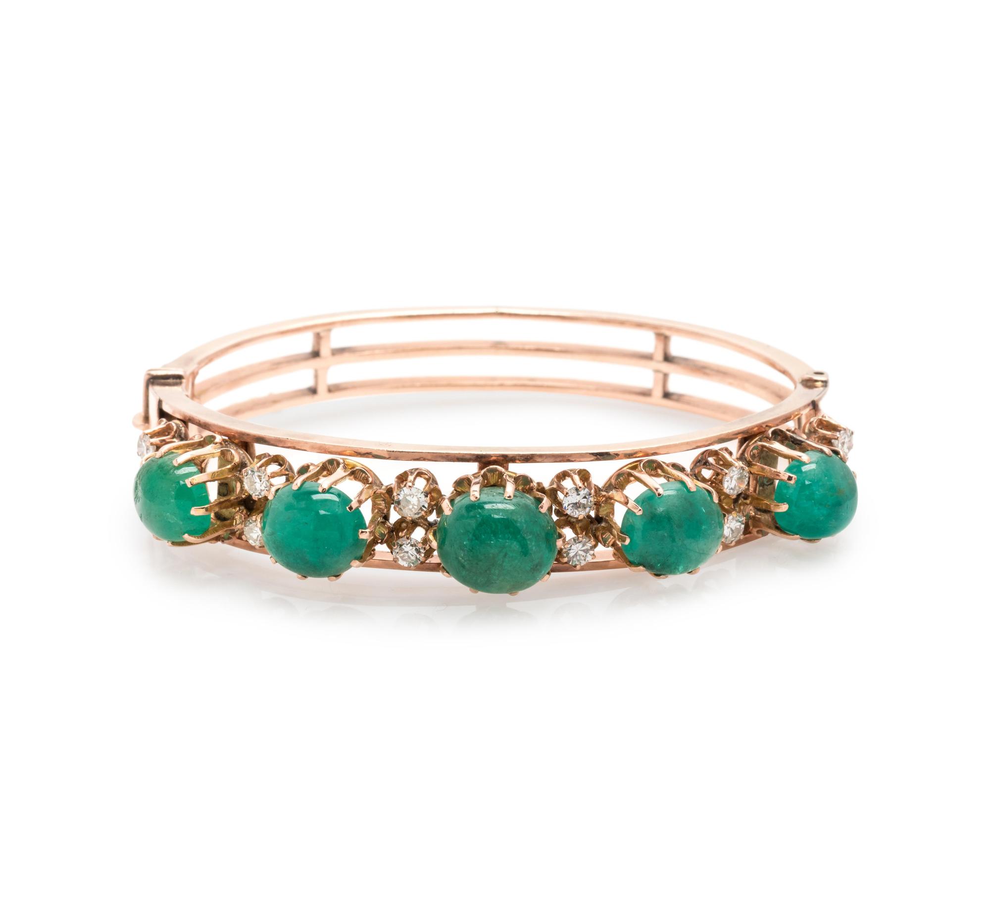 Gold, Emerald and Diamond Bangle Bracelet