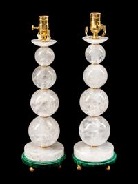 A Pair of Rock Crystal and Malachite Veneered Lamps