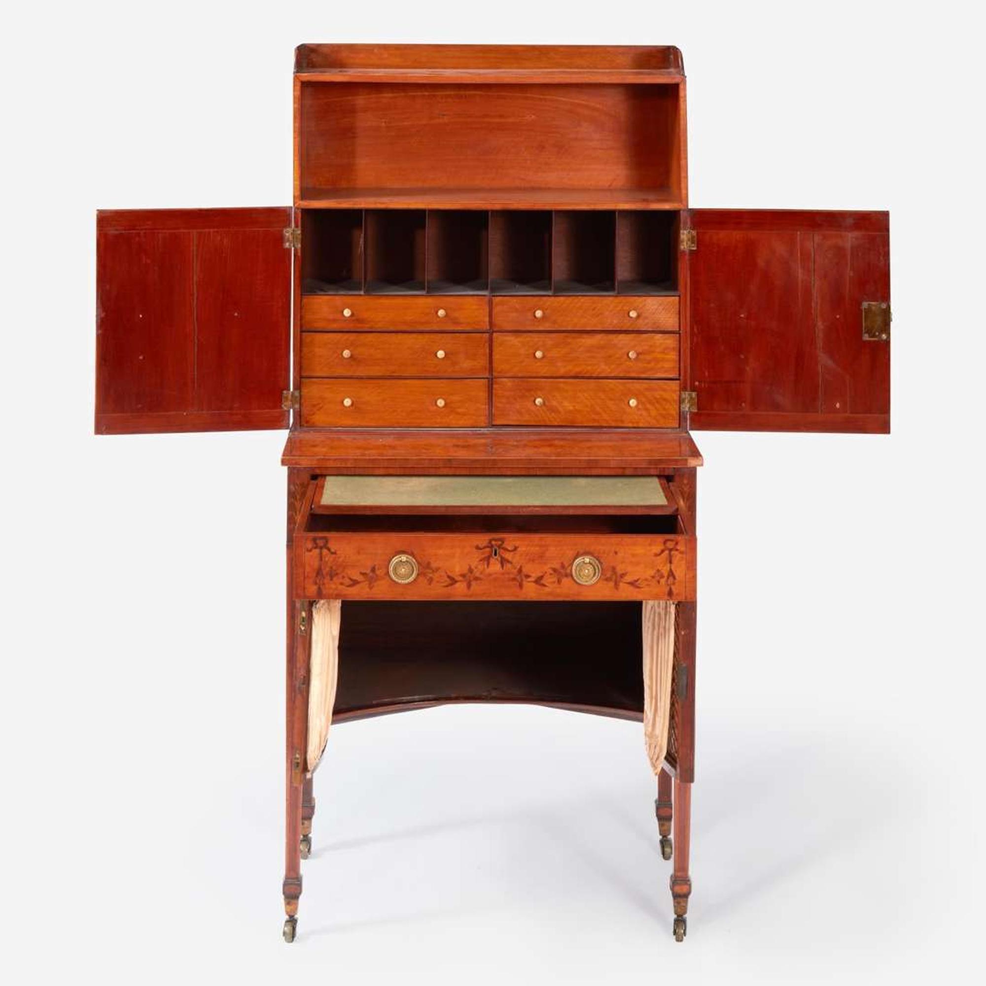 A George III Marquetry Inlaid Satinwood and Fruitwood bonheur du jour