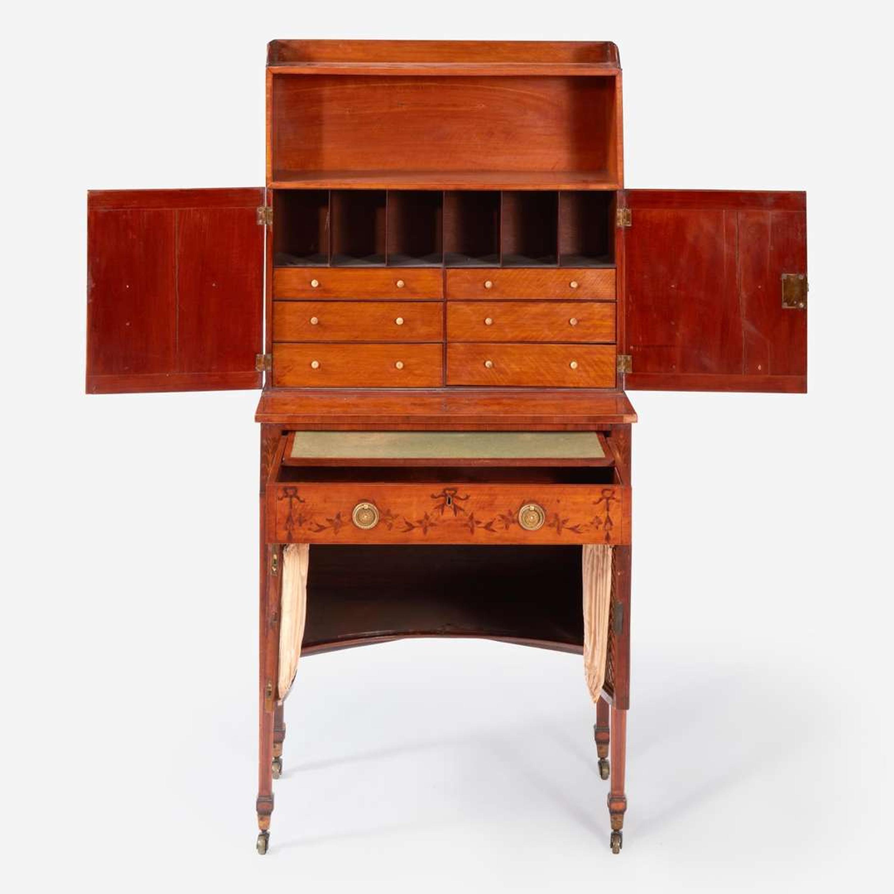 A George III Marquetry Inlaid Satinwood and Fruitwood bonheur du jour