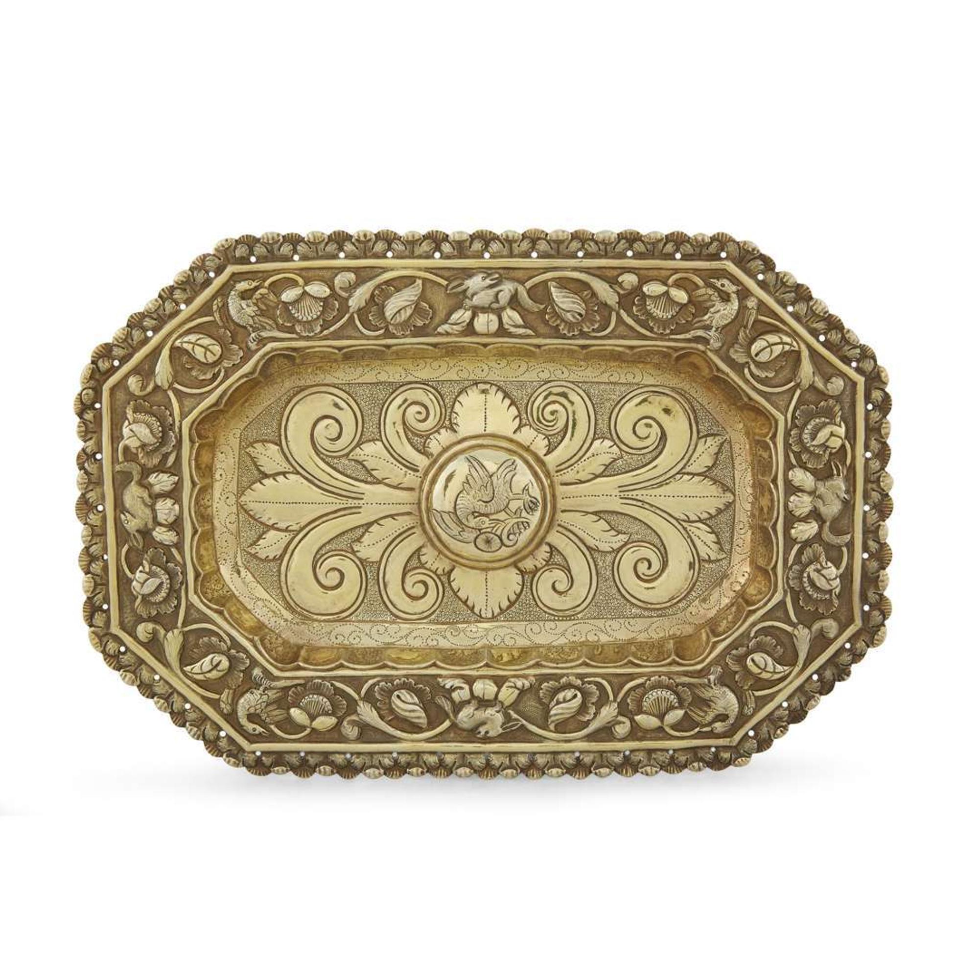 Three Spanish Colonial silver repoussé rectangular sideboard dishes Possibly Potosi, Bolivia, early 18th century
