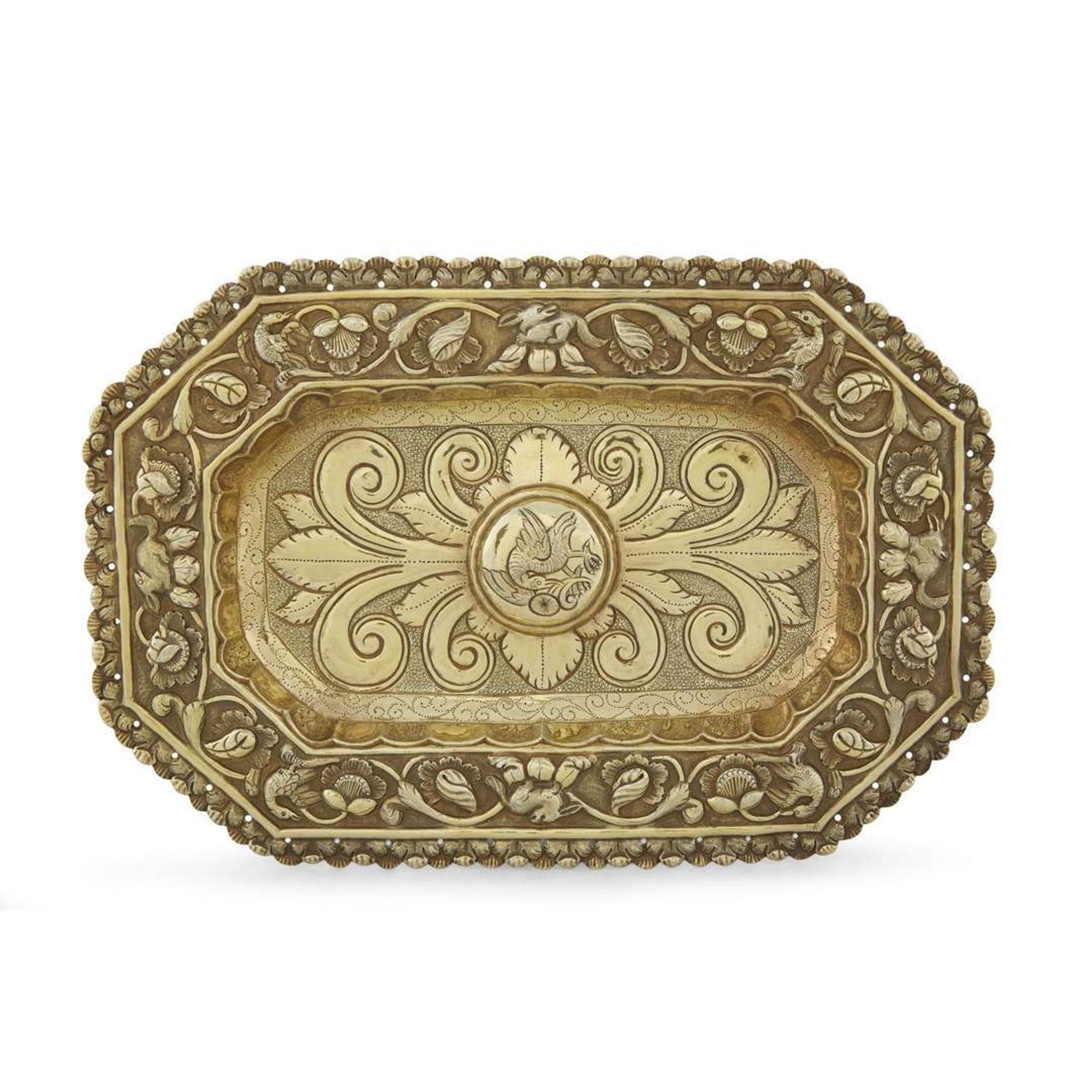 Three Spanish Colonial silver repoussé rectangular sideboard dishes Possibly Potosi, Bolivia, early 18th century