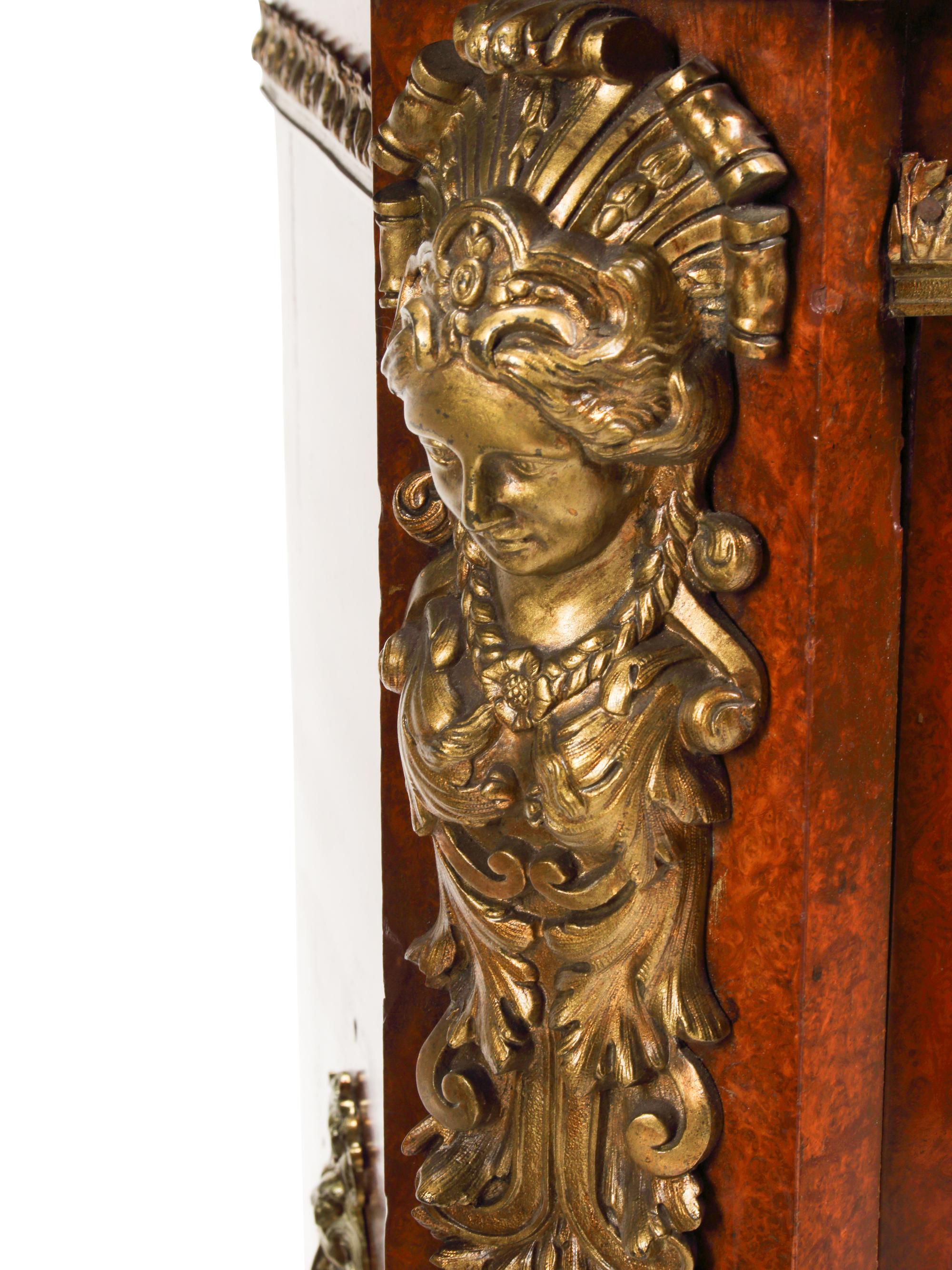 A Pair of Louis XV Style Burl Walnut Lacquer-Inset and Gilt Bronze Mounted Cabinets