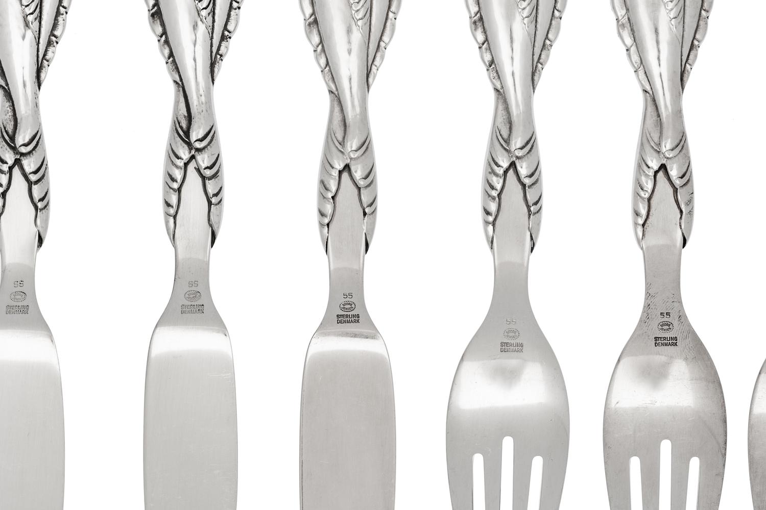 A Georg Jensen Silver Ornamental Fish Service
