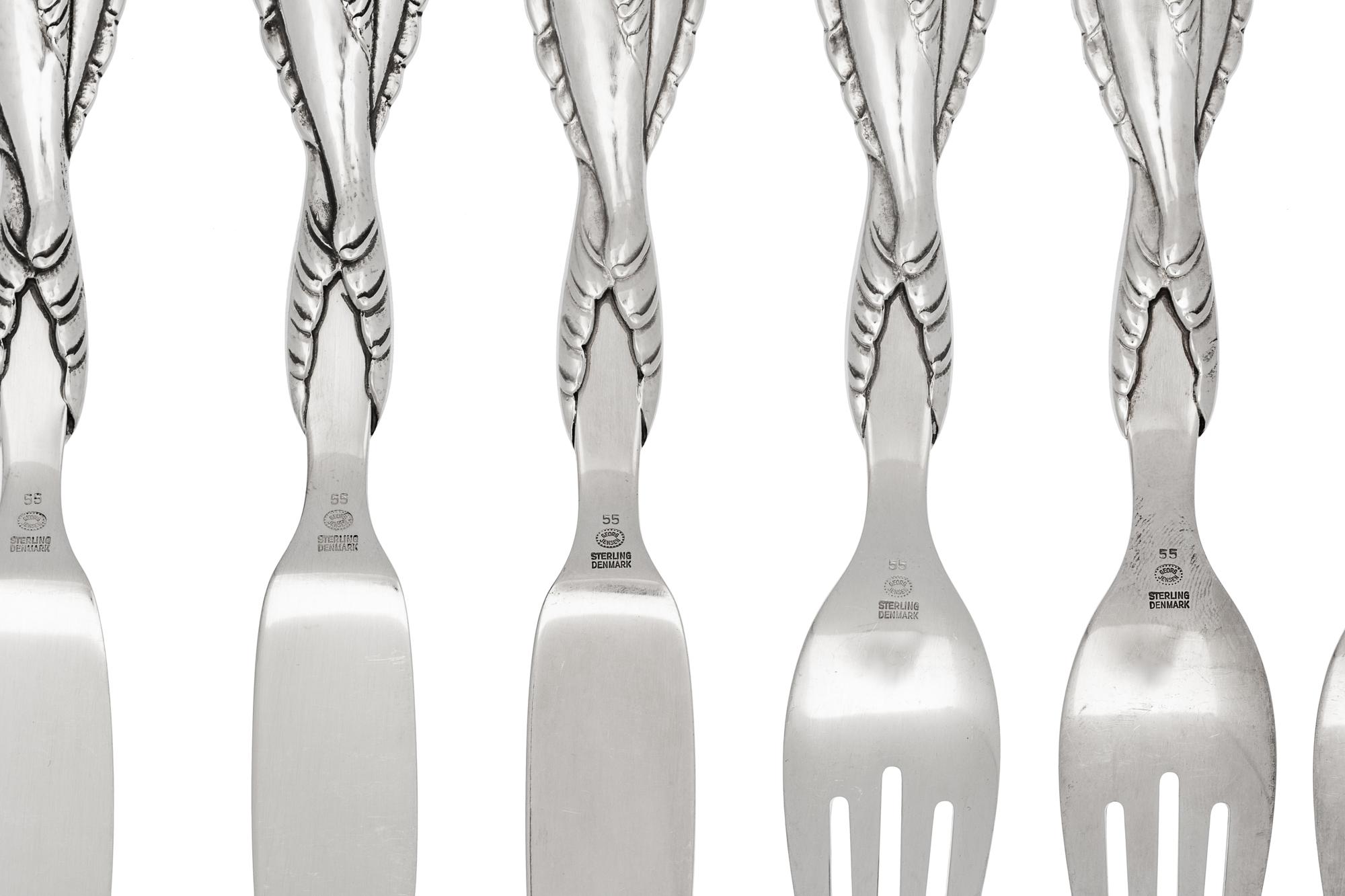 A Georg Jensen Silver Ornamental Fish Service