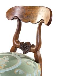 A Set of Four Biedermeier Foliate Carved Burl Walnut Side Chairs