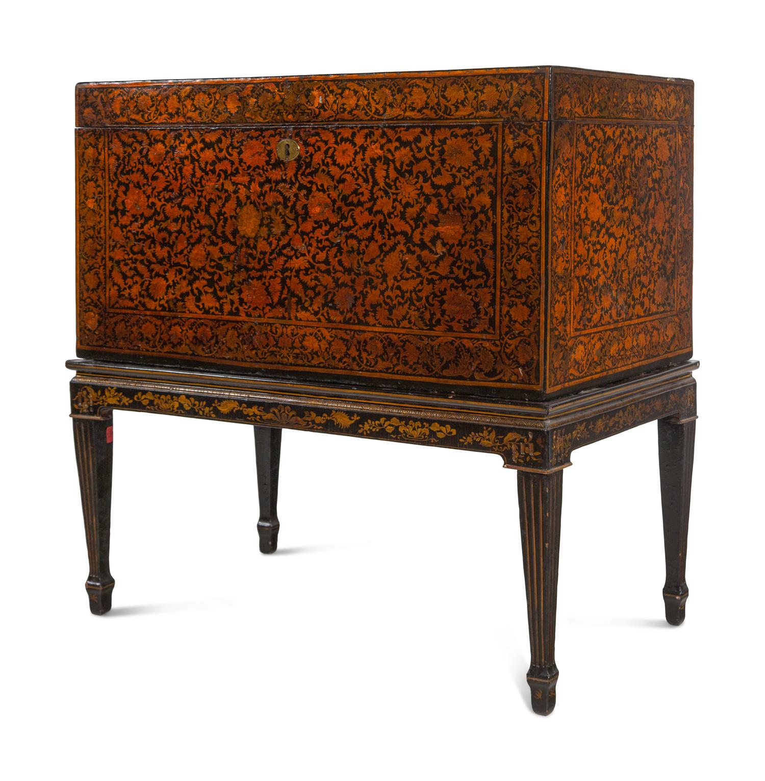 A Large English Penwork Coffer on Stand