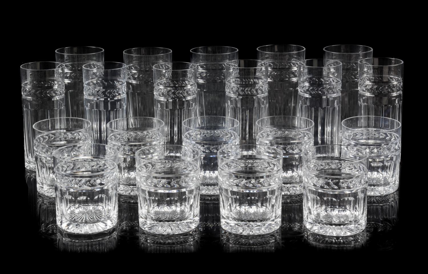 A William Yeoward Glass Partial Stemware Service Height of tallest 6 1/2 inches.