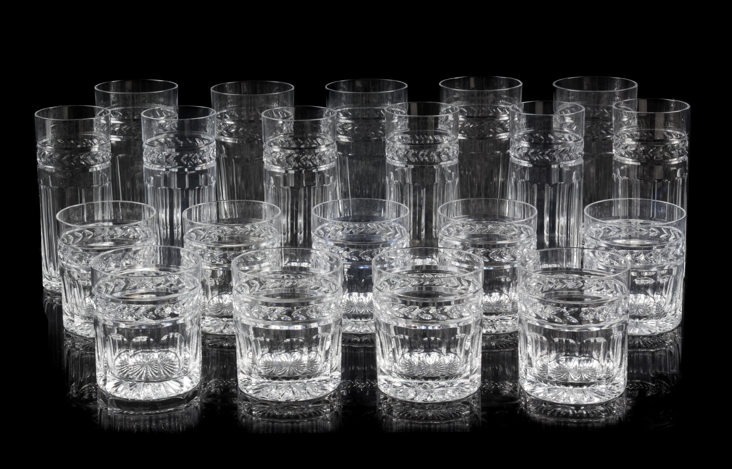 A William Yeoward Glass Partial Stemware Service Height of tallest 6 1/2 inches.