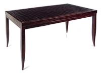 An Art Deco Style Embossed Leather-Veneered Writing Table Height 30 1/2 x width 53 x depth 33 inches. — 20TH CENTURY