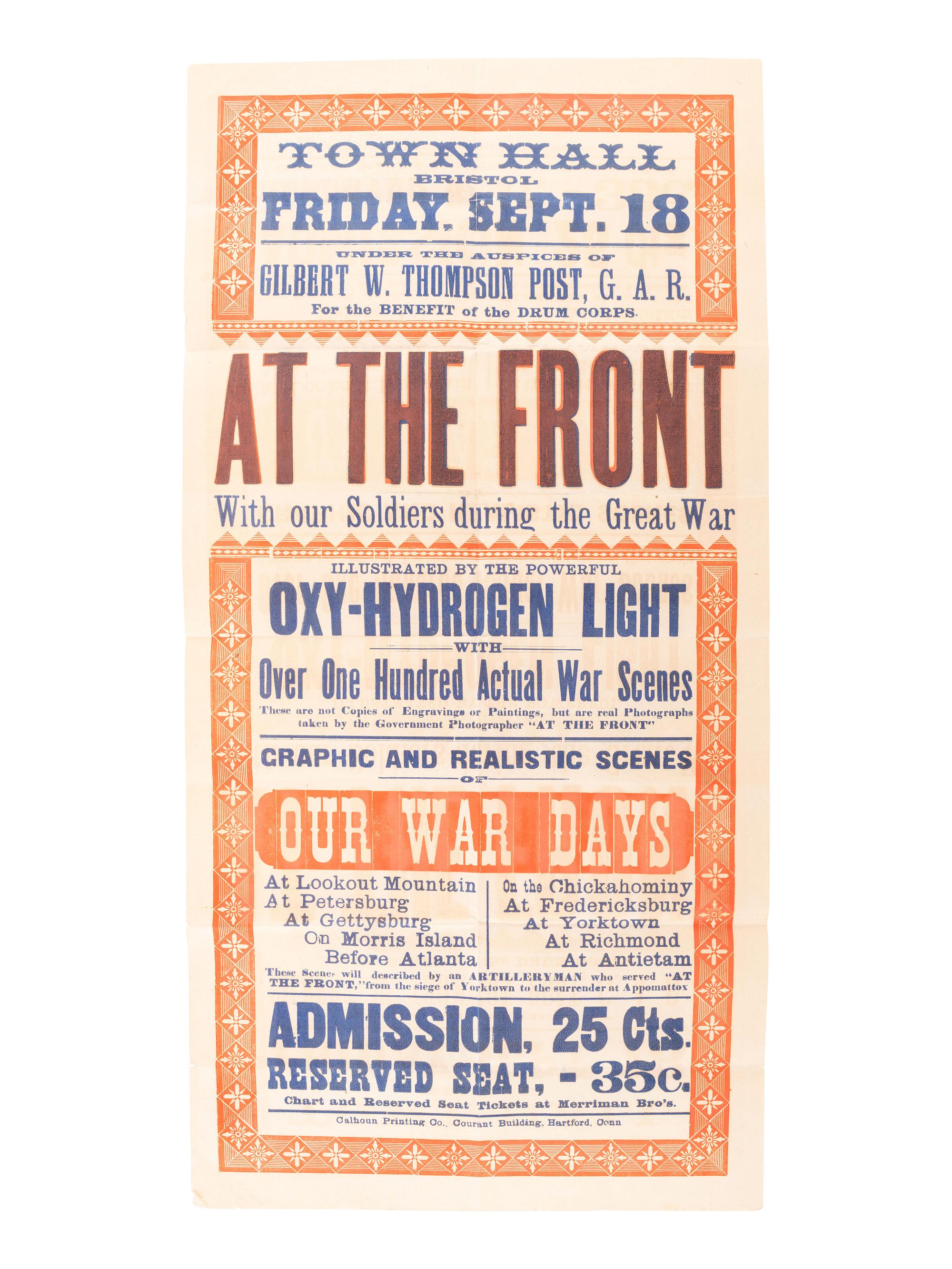 [CIVIL WAR - GAR]. At the Front / With our Soldiers during the Great War . Hartford, CT: Calhoun Printing Co., n.d.
