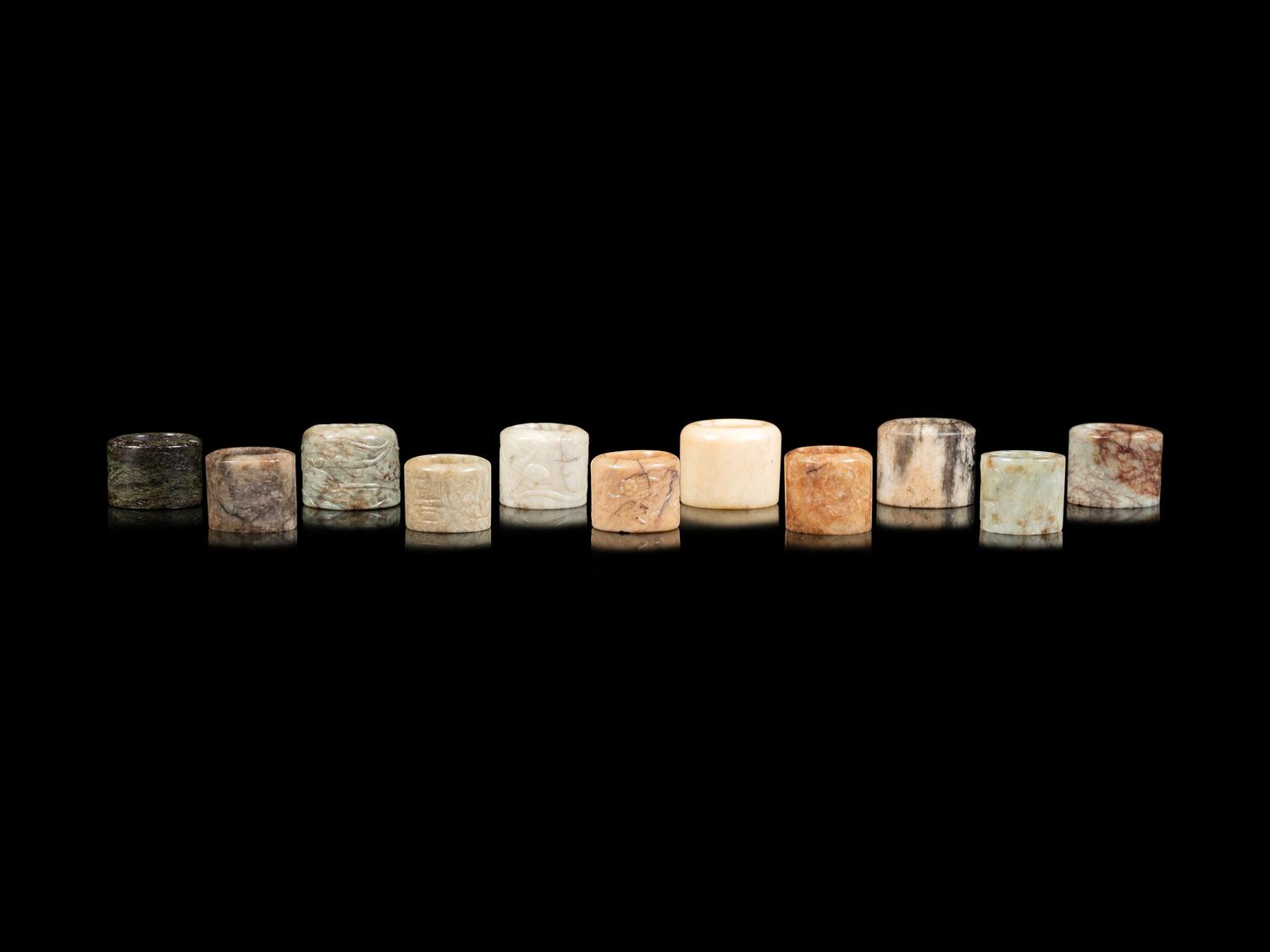 Eleven Jade and Hardstone Archer's Rings