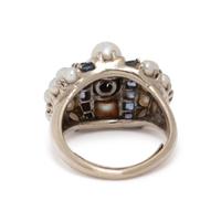 DIAMOND, SAPPHIRE, AND CULTURED PEARL RING
