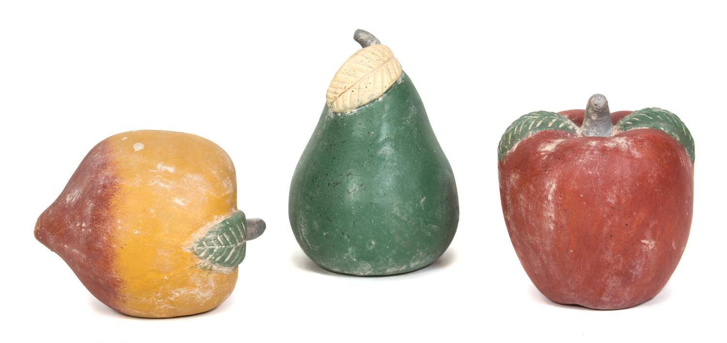 Three Painted Ceramic Fruits Height of largest 12 inches. — 20TH CENTURY
