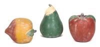 Three Painted Ceramic Fruits Height of largest 12 inches. — 20TH CENTURY