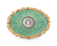 A French Gilt Metal and Shagreen Portrait-Inset Box