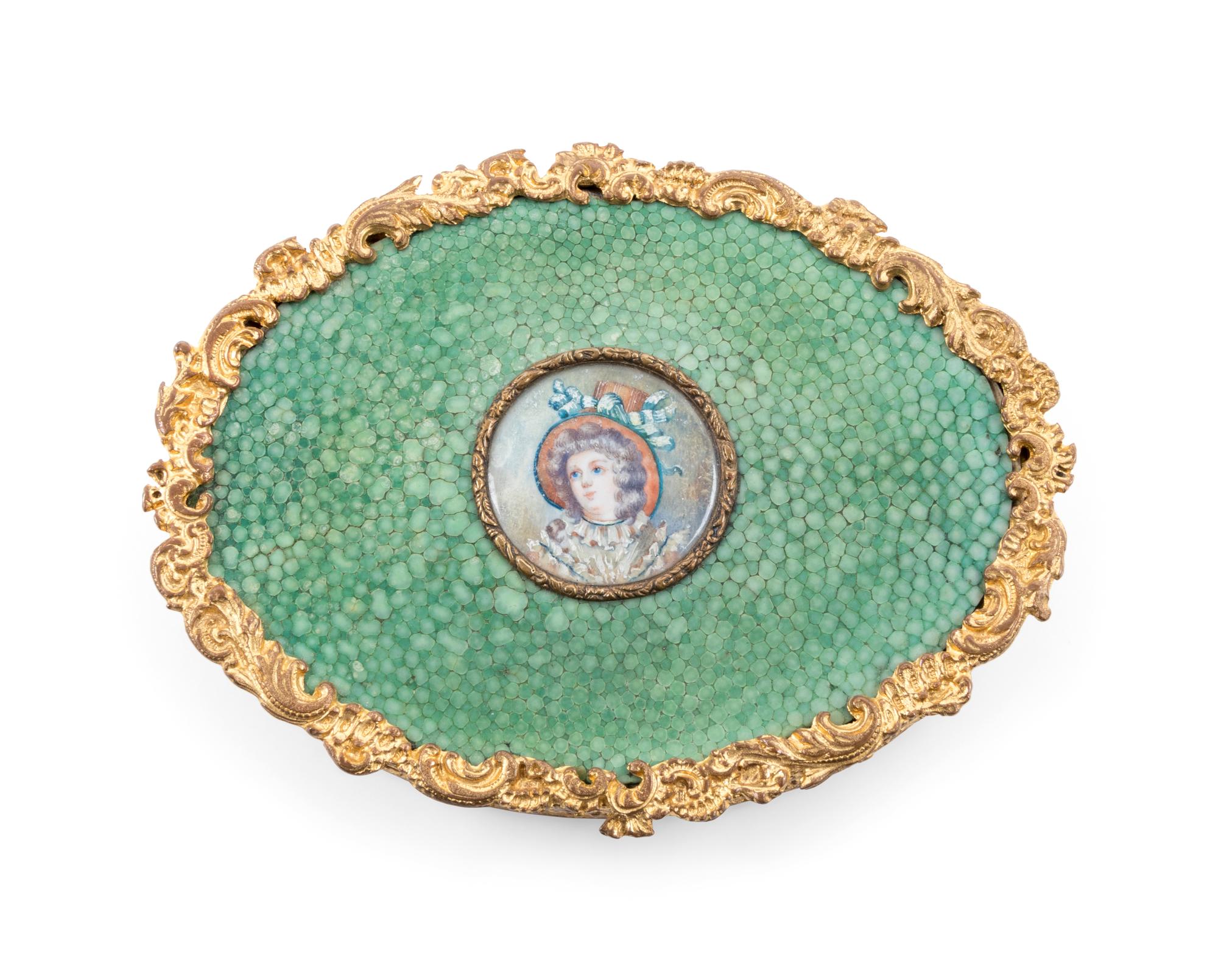 A French Gilt Metal and Shagreen Portrait-Inset Box