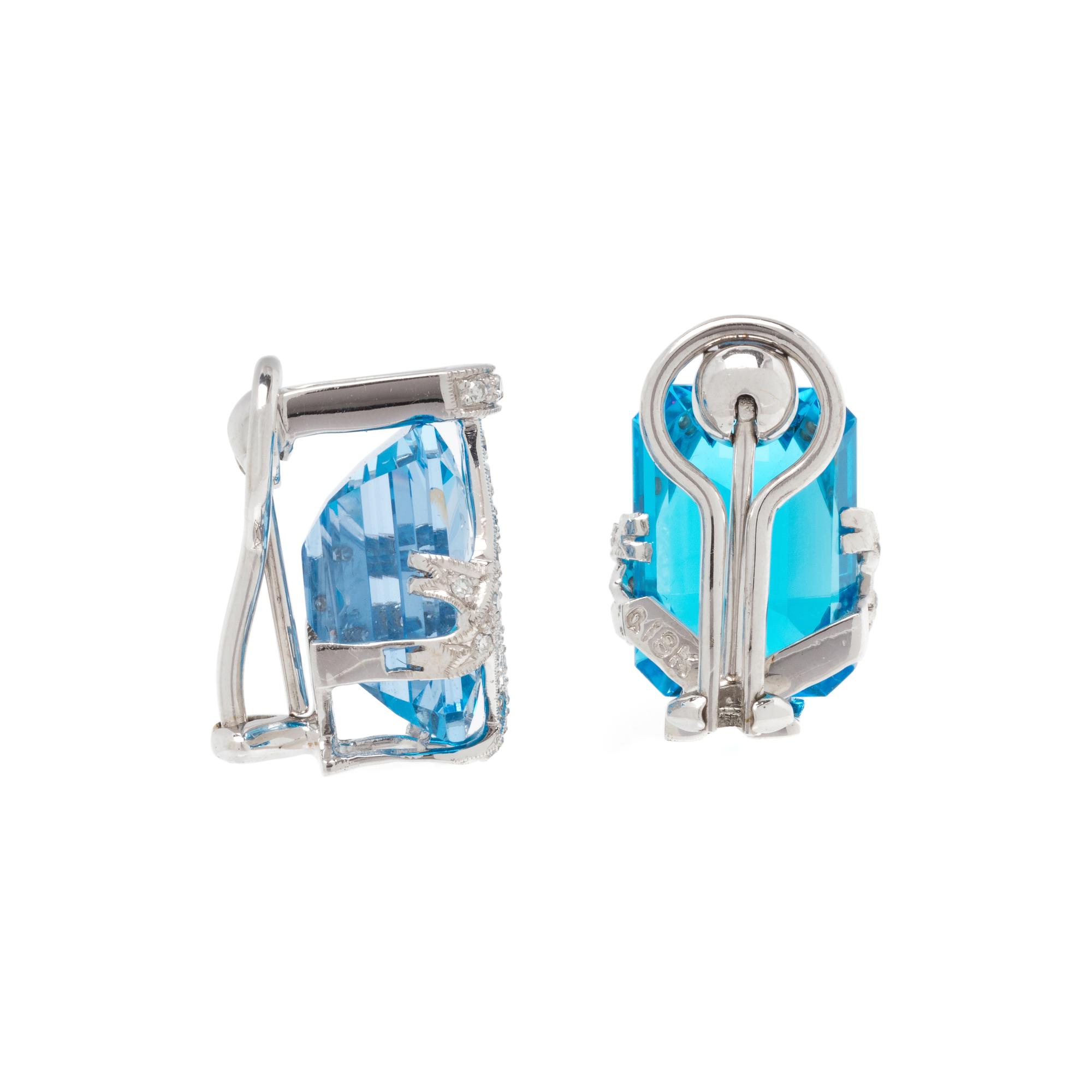 BLUE TOPAZ AND DIAMOND EARCLIPS