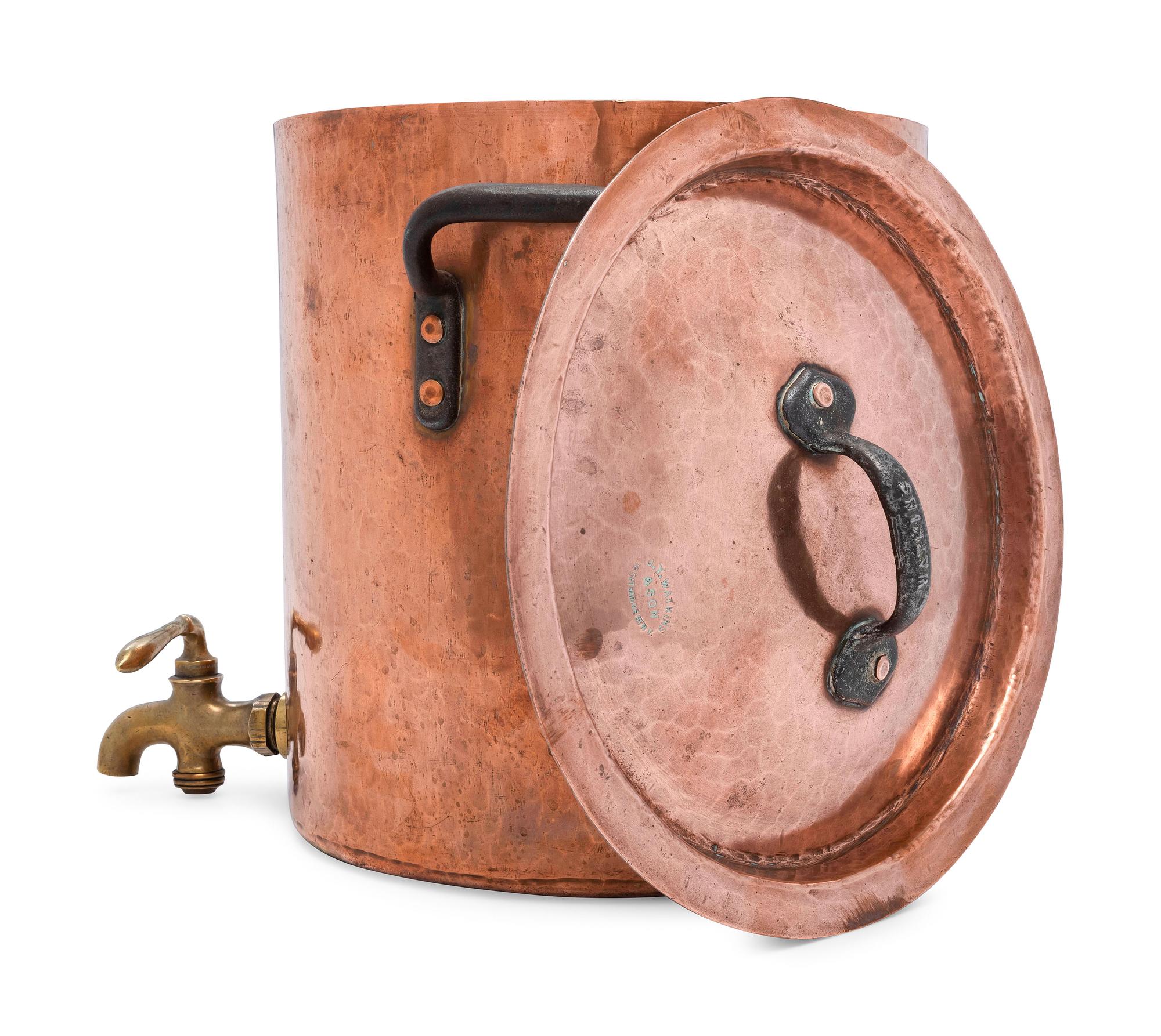 An American Copper Stock Pot with Cover and Faucet