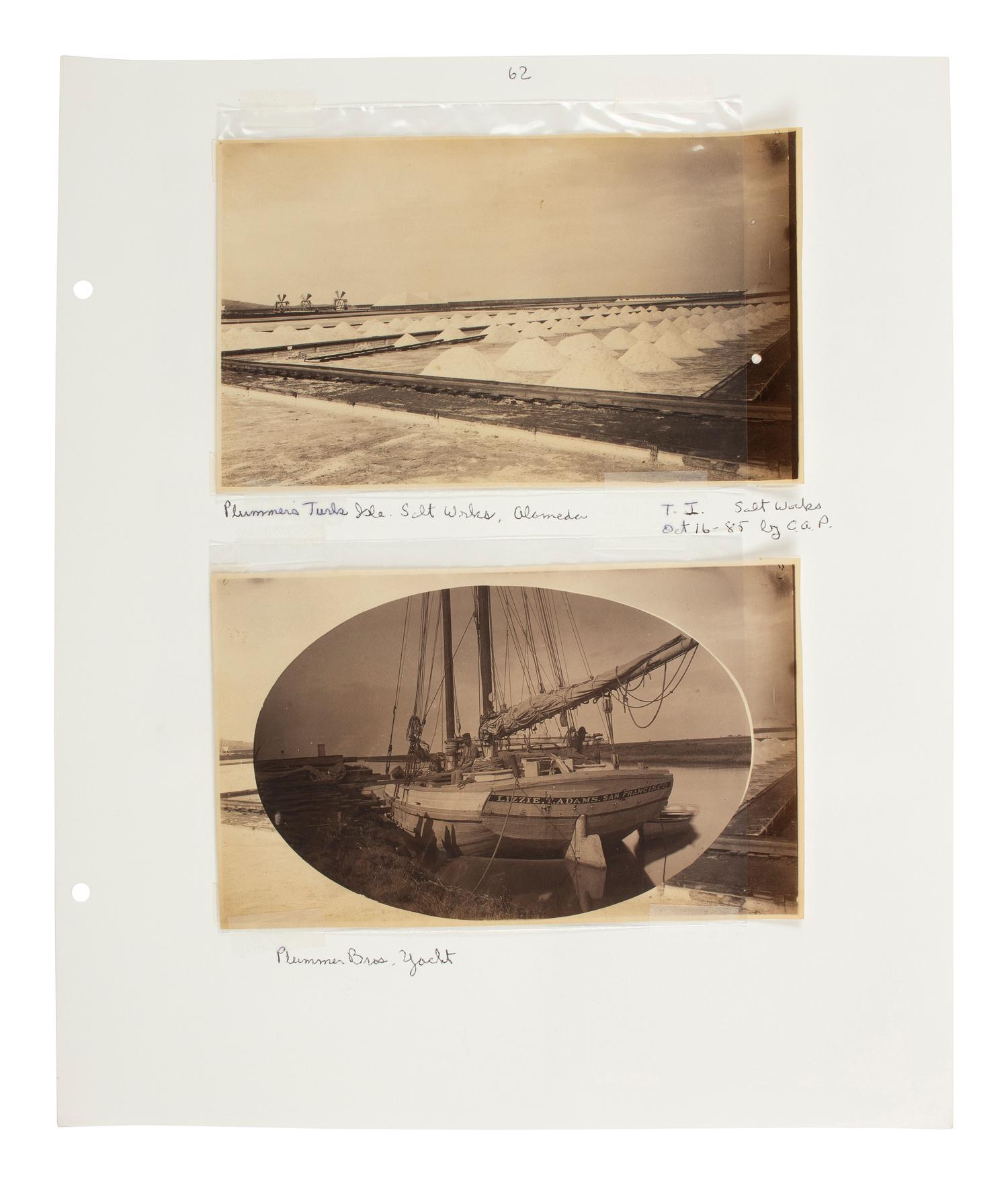 [EARLY PHOTOGRAPHY - WESTERN AMERICANA]. Album compiled by the Plummer family of San Francisco, featuring photographs of the Turk Island Salt Works, occupational scenes, and family events. Ca 1880s-1890s.