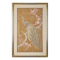 A Set of Four Finely Worked Japanese 'Birds and Flowers' Needlework Panels, Meiji Period 日本明治時期 織綉花鳥圖四幅