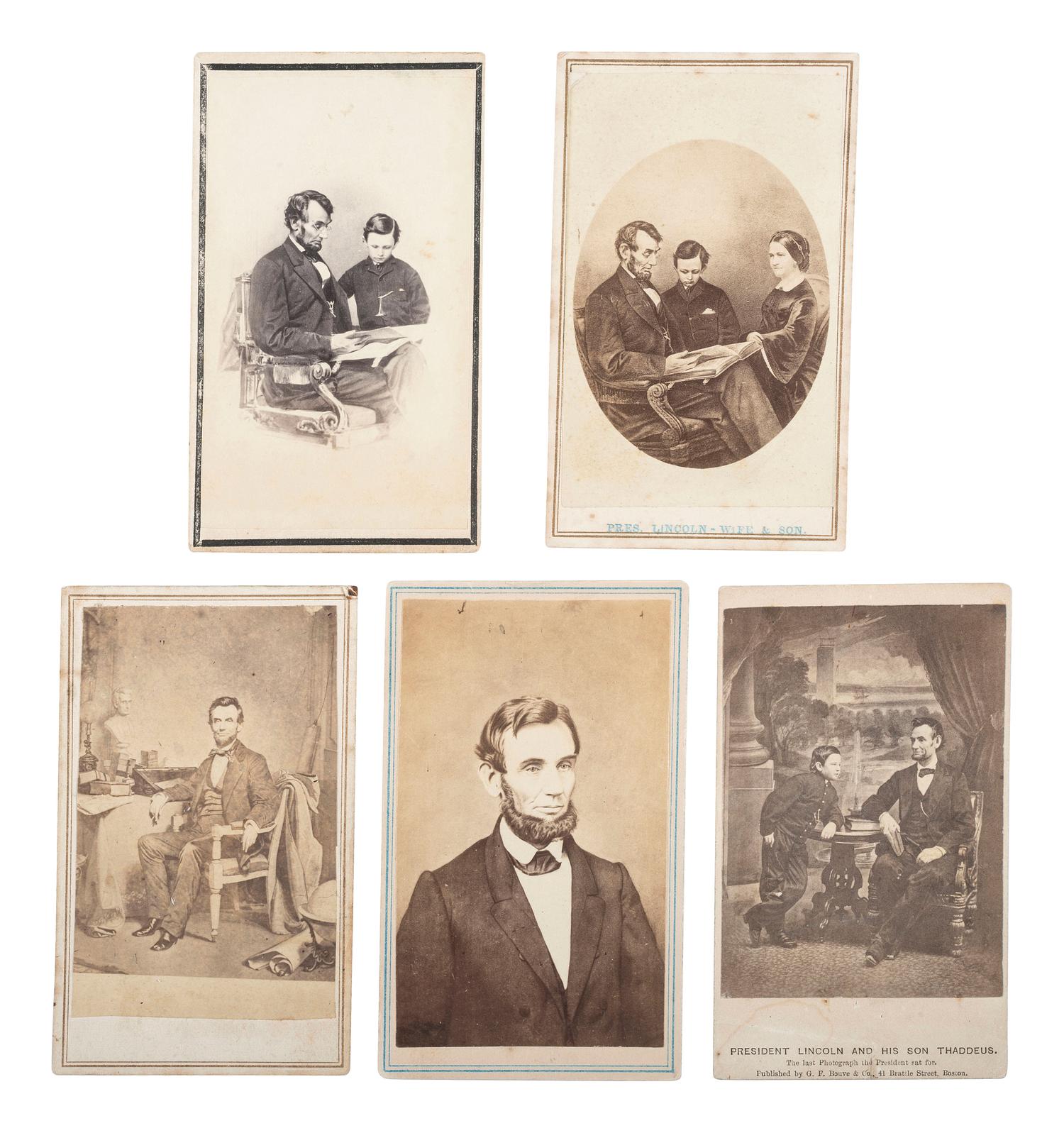 [LINCOLN, Abraham (1809-1865)]. A group of 5 CDVs of Abraham Lincoln and family, comprising: