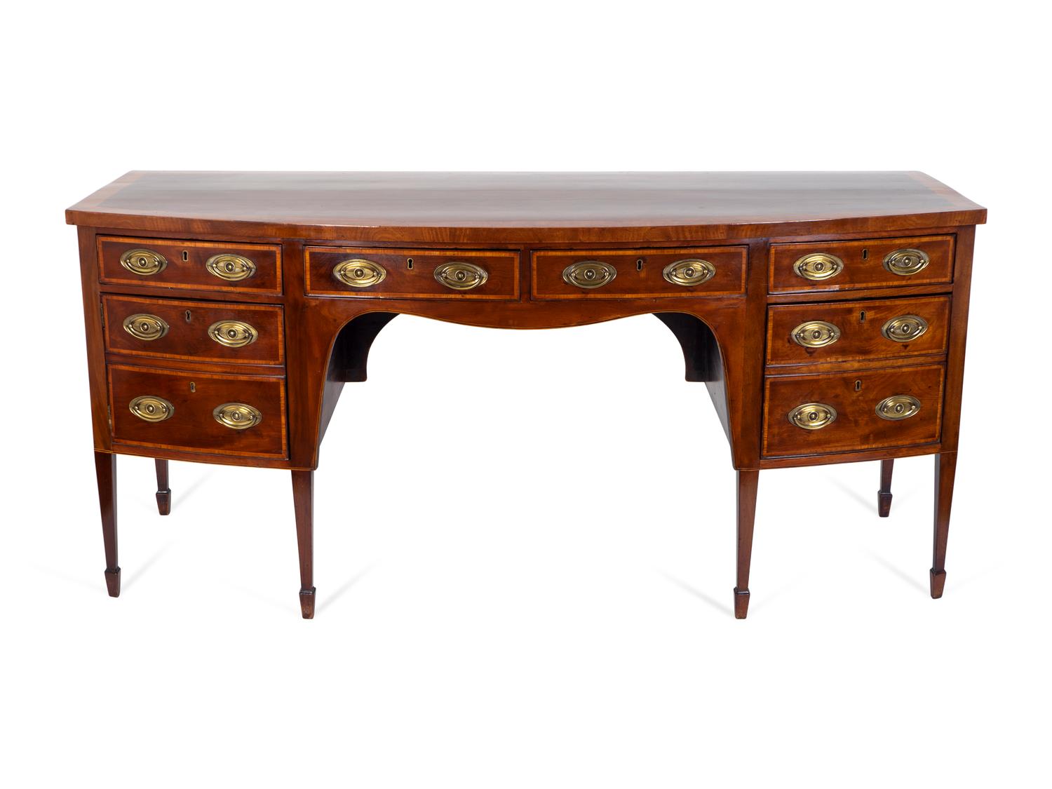 A George III Style Bow-Front Crossbanded Mahogany Sideboard — 19TH CENTURY
