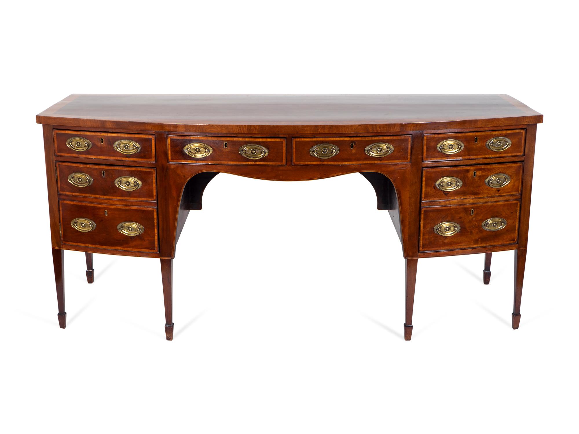 A George III Style Bow-Front Crossbanded Mahogany Sideboard — 19TH CENTURY