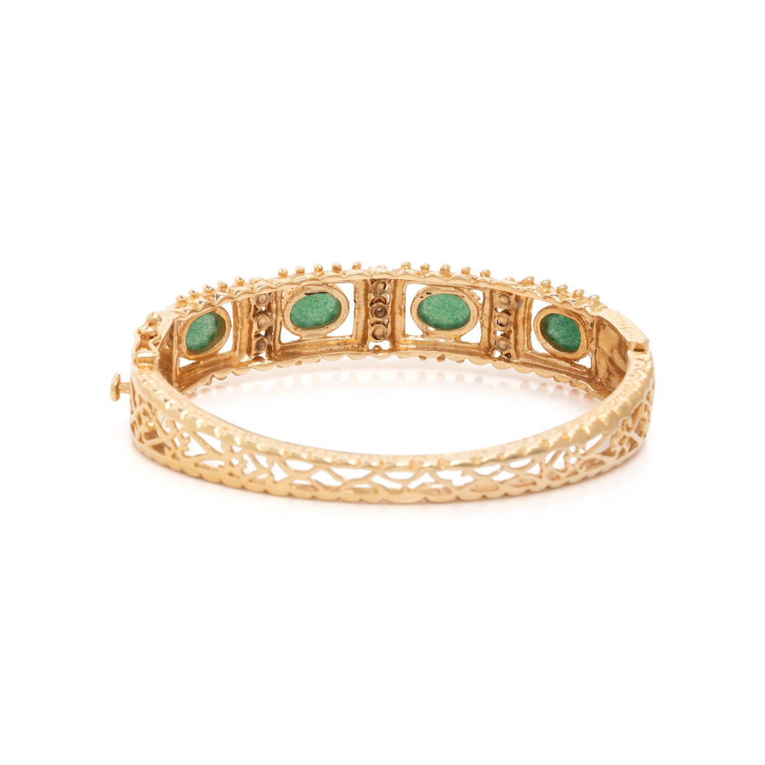 DYED GREEN QUARTZ AND SEED PEARL BANGLE BRACELET