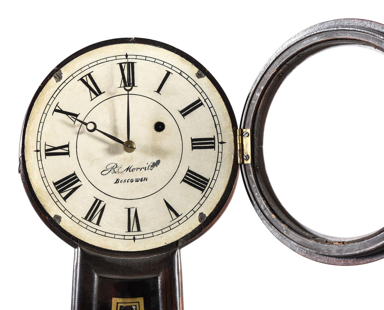 A Federal Mahogany Eglomise Inset Banjo Clock
