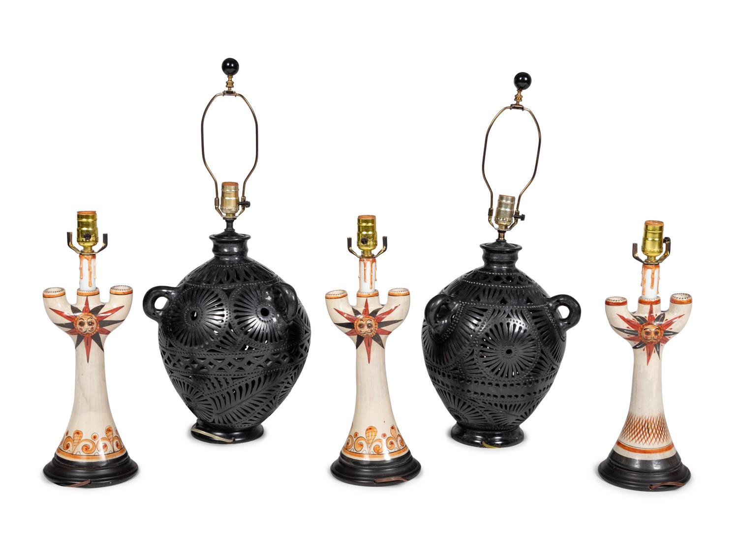 A Group of Mexican Pottery Lamps